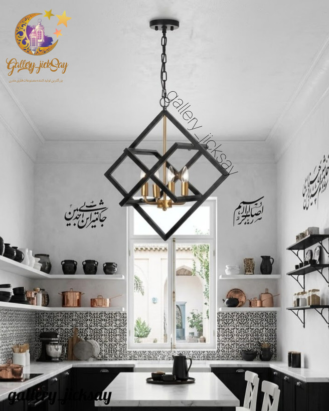 لوستر مدرن هندسی مشکی و طلایی | مدل الماسیA101🌟